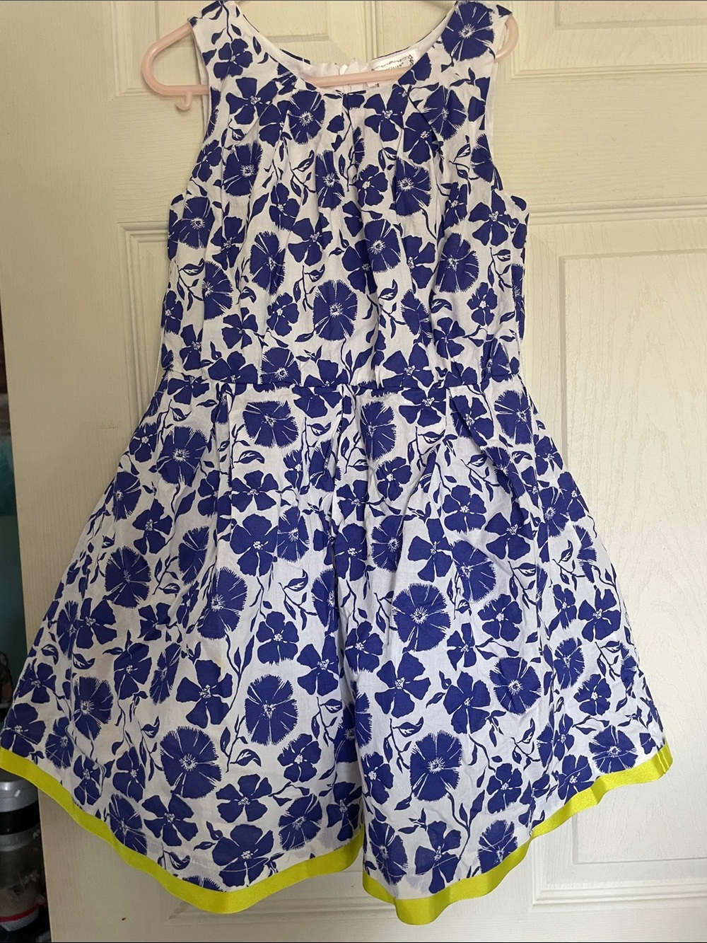 Aphorism Blue and White Floral Girls Dress with Yellow Trim